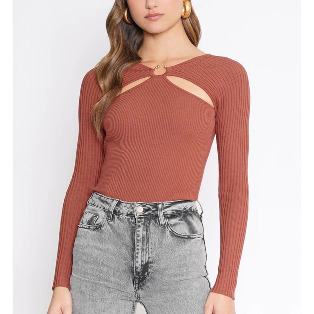 4SI3NNA Terracotta Cutout Long Sleeve Top